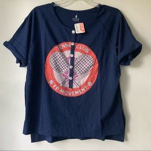 Free People Movement Navy 🎾 Inhale Henley Graphic T Shirt, NWT Sz S